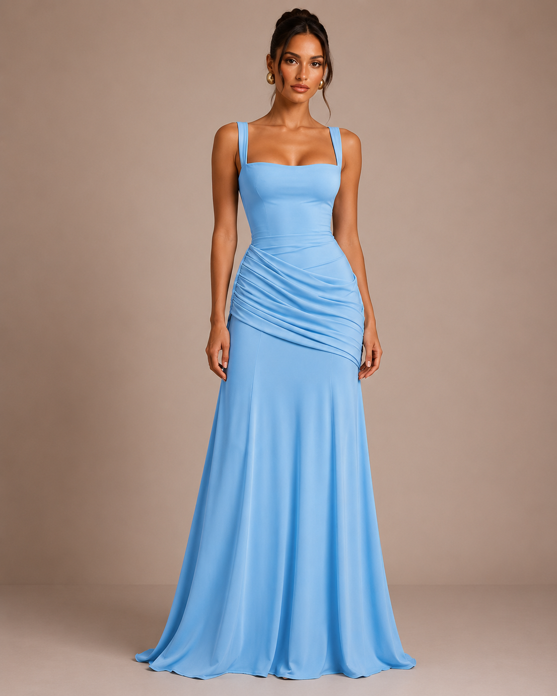 Robe Longue Évasée Sans Manches Taille Ajustée, Preencess