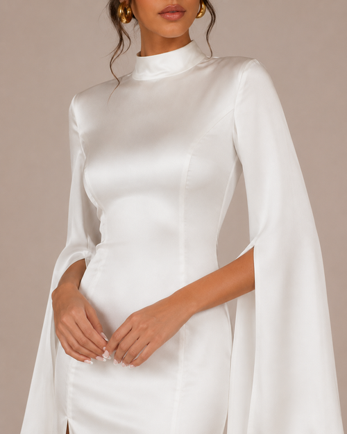Robe Mini en Satin à Manches Cape, Preencess