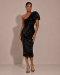 Robe Midi de Soirée à Sequins et Nœud Une Épaule, Preencess