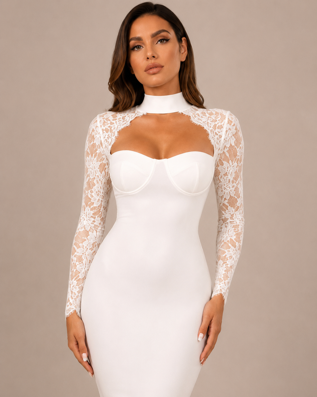 Robe Midi de Soirée en Dentelle Col Licou, Preencess