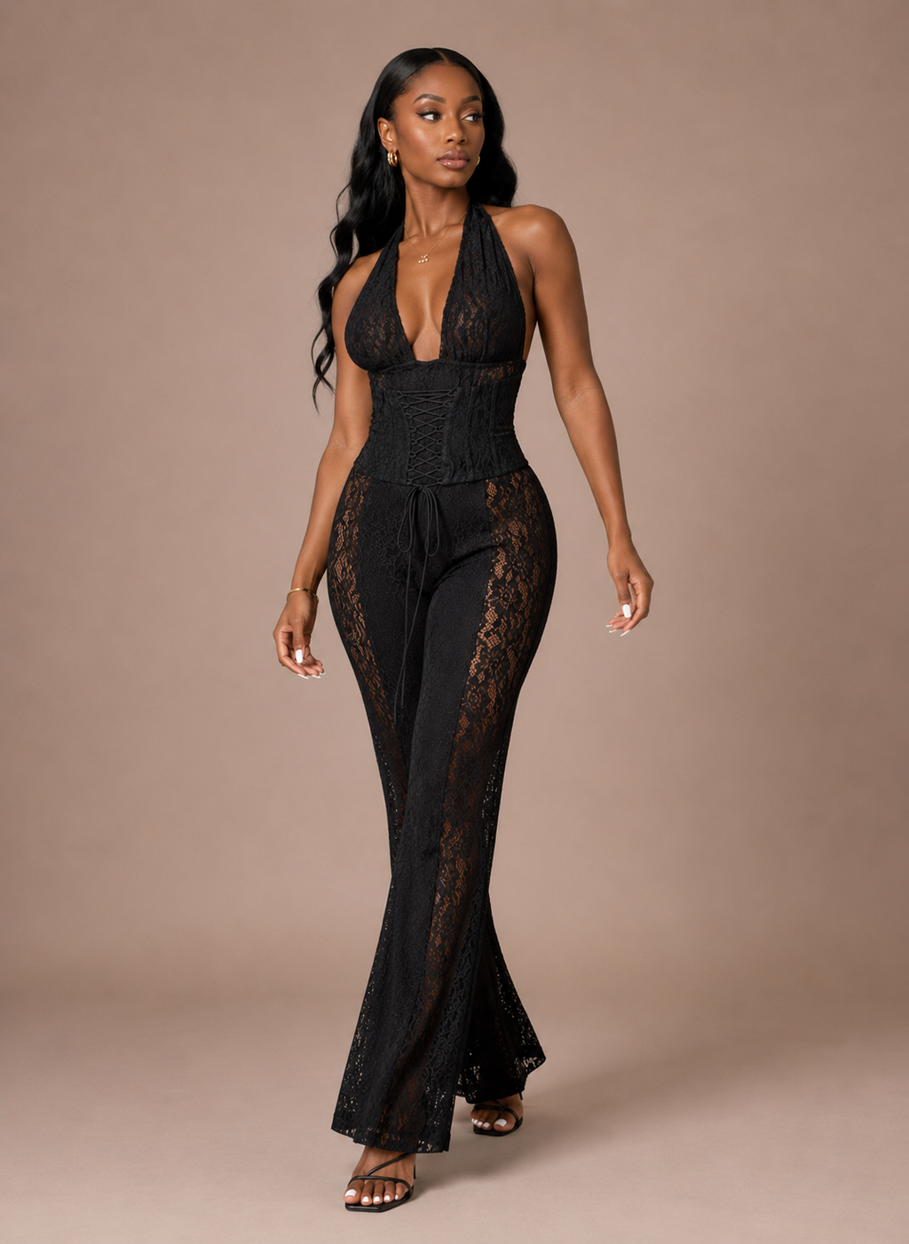 Combinaison pantalon en dentelle taille haute, Preencess