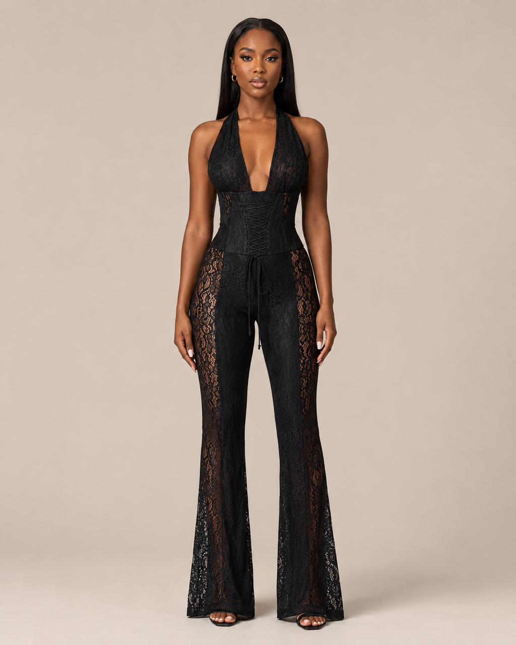 Combinaison pantalon en dentelle taille haute, Preencess
