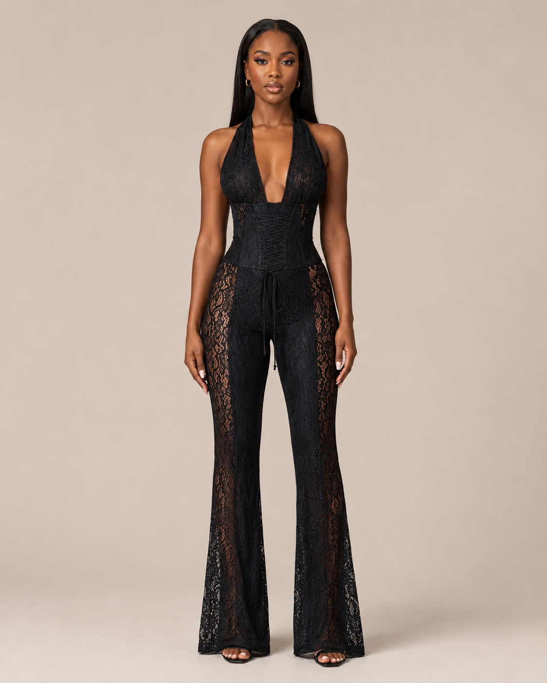 Combinaison pantalon en dentelle taille haute, Preencess