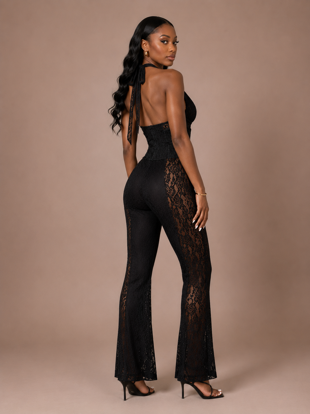 Combinaison pantalon en dentelle taille haute, Preencess