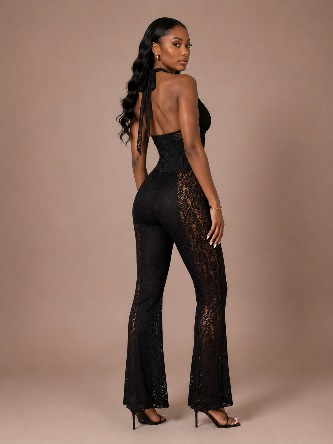 Combinaison pantalon en dentelle taille haute, Preencess
