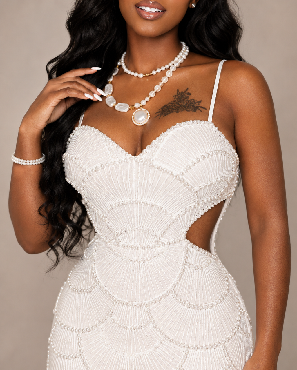 Robe Longue de Soirée à Sequins et Perles, Preencess