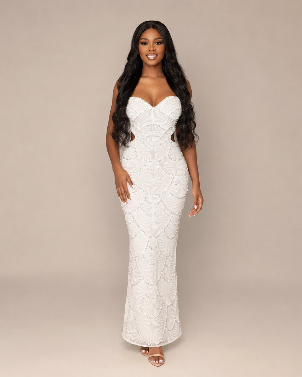 Robe Longue de Soirée à Sequins et Perles, Preencess