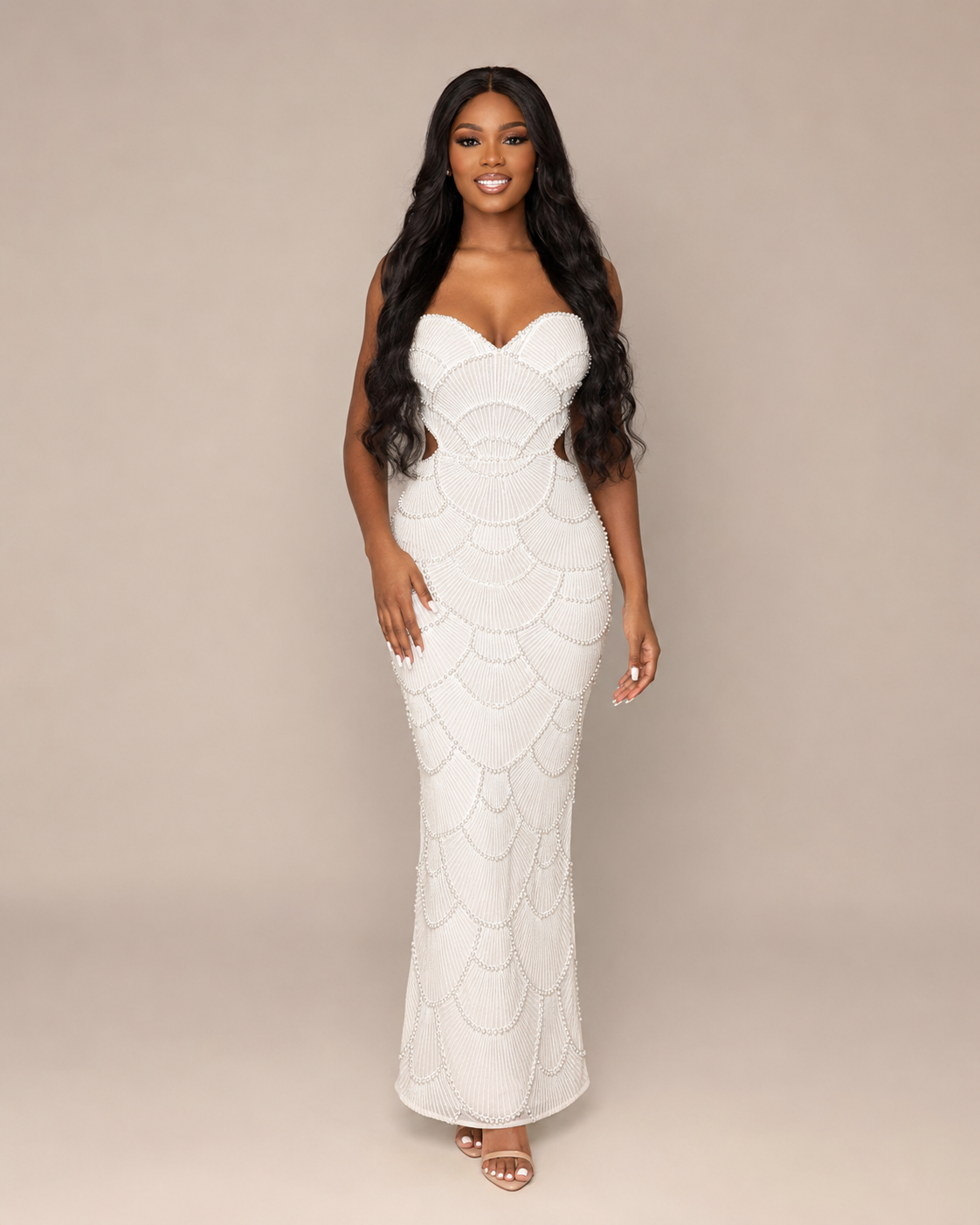 Robe Longue de Soirée à Sequins et Perles, Preencess