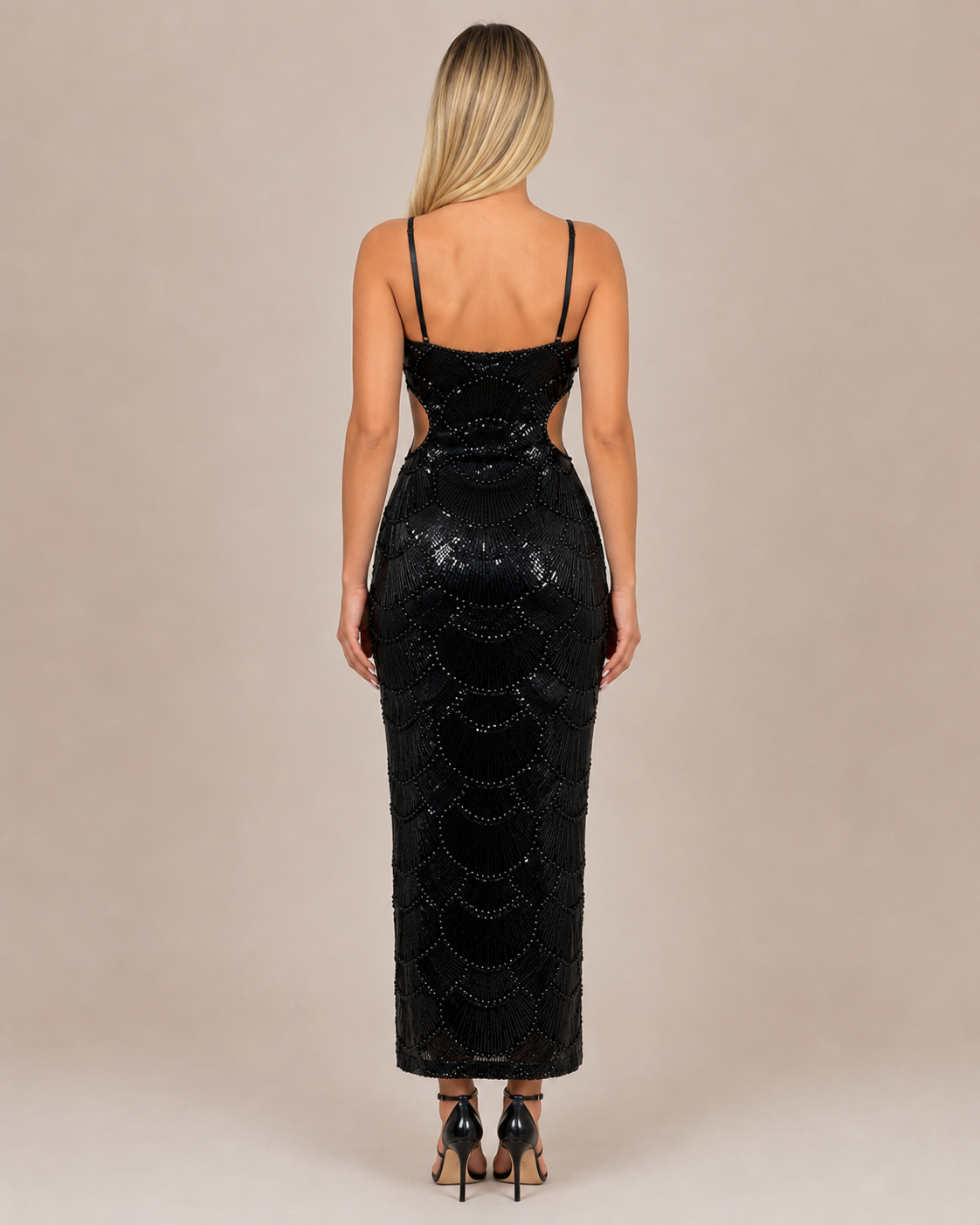 Robe Longue de Soirée à Sequins et Perles, Preencess