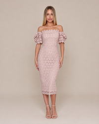 Robe Midi Portefeuille en Dentelle, Preencess