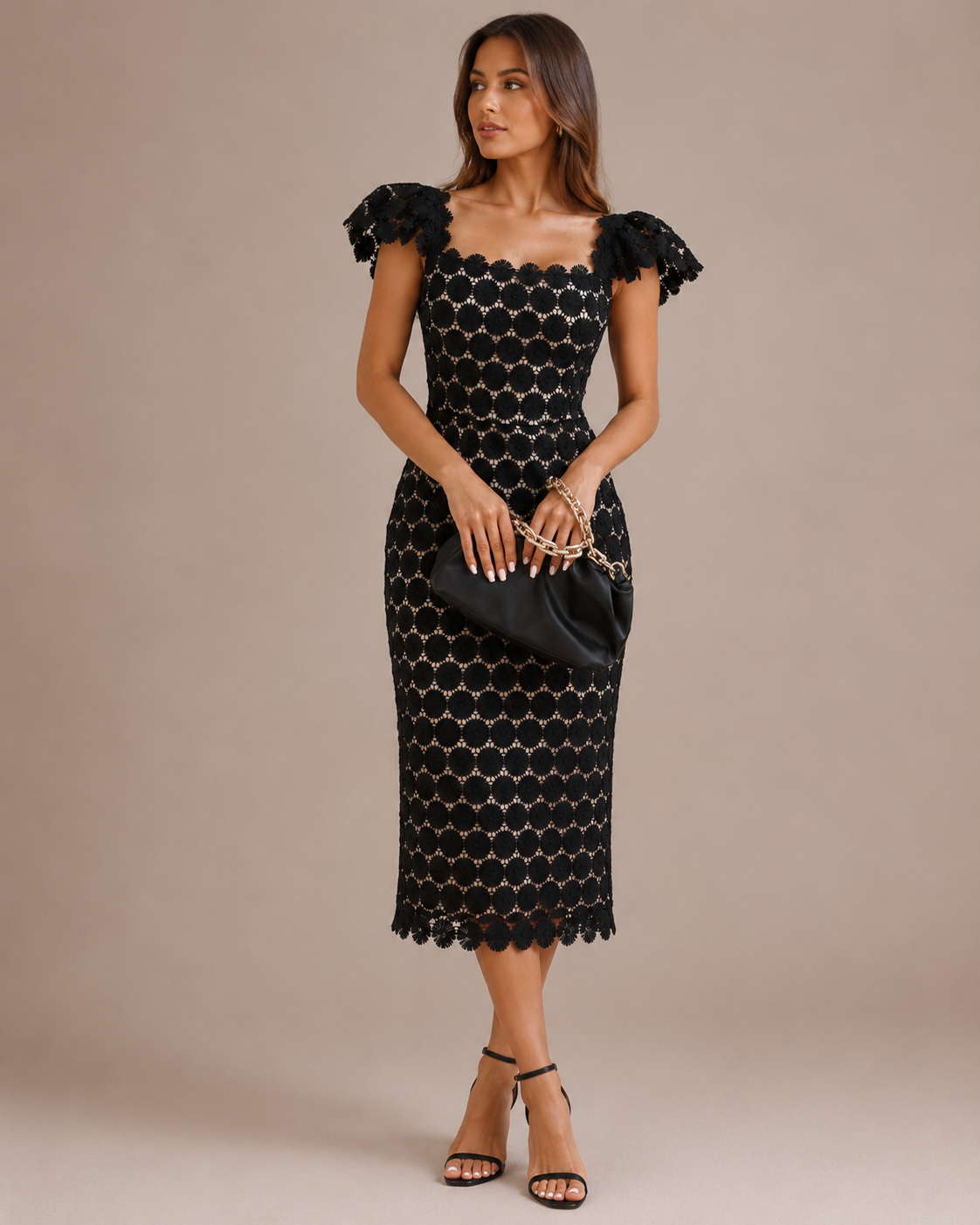 Robe portefeuille midi en dentelle, Preencess