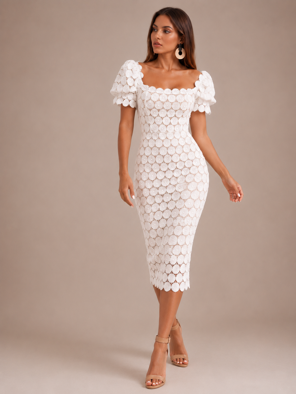 Robe Midi Portefeuille en Dentelle, Preencess