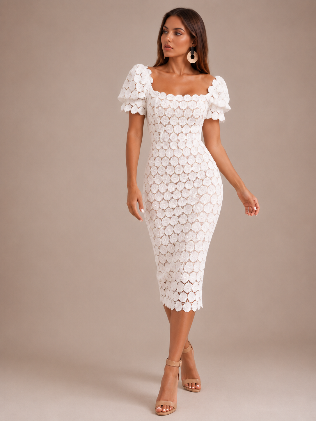 Robe portefeuille midi en dentelle, Preencess