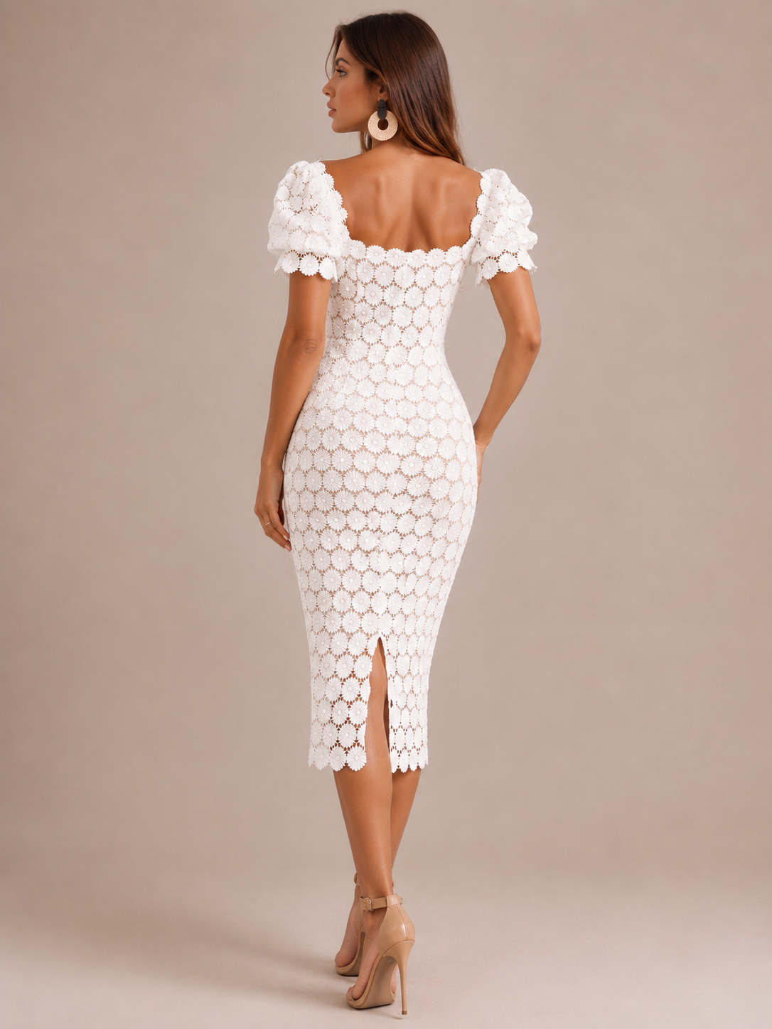 Robe portefeuille midi en dentelle, Preencess