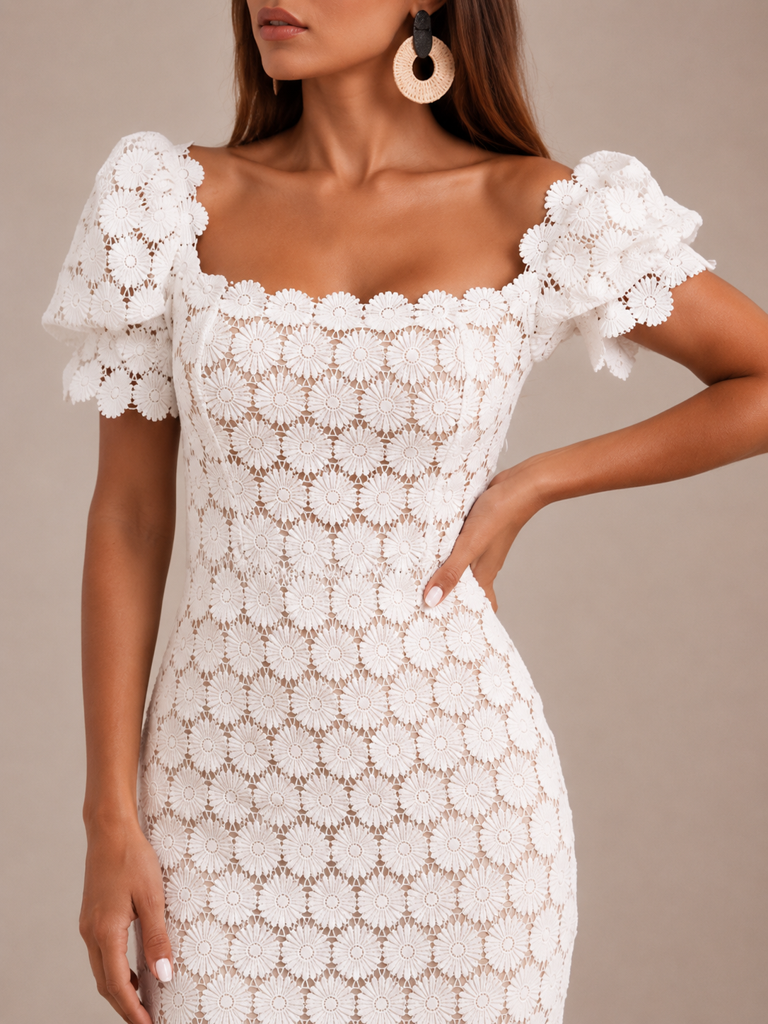 Robe portefeuille midi en dentelle, Preencess