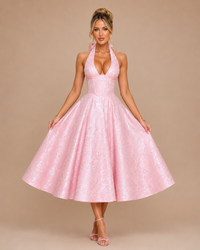 Robe Midi de Soirée en Jacquard Col Licou, Preencess