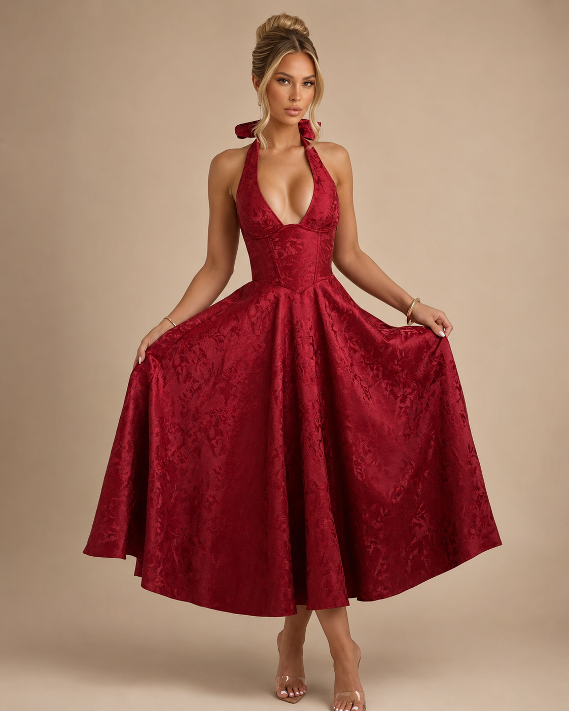 Robe de soirée en jacquard col licou, Preencess