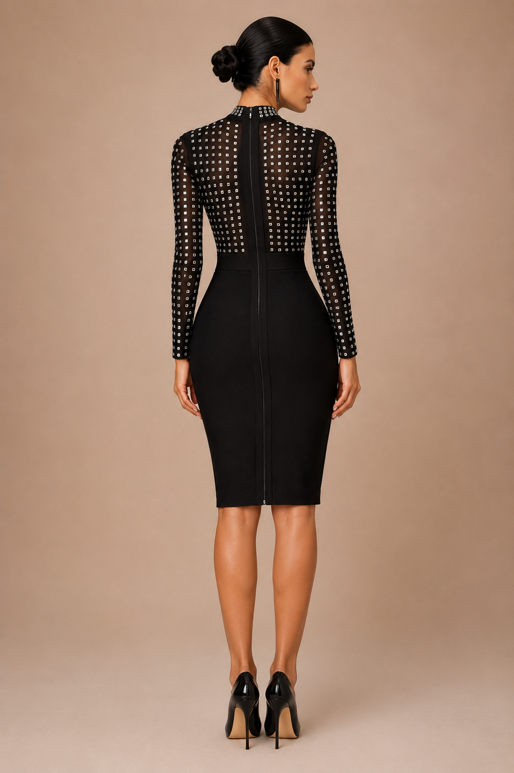 Robe bandage moulante noire à strass, Preencess