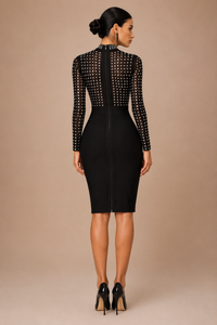 Robe Midi Moulante Noire à Strass, Preencess