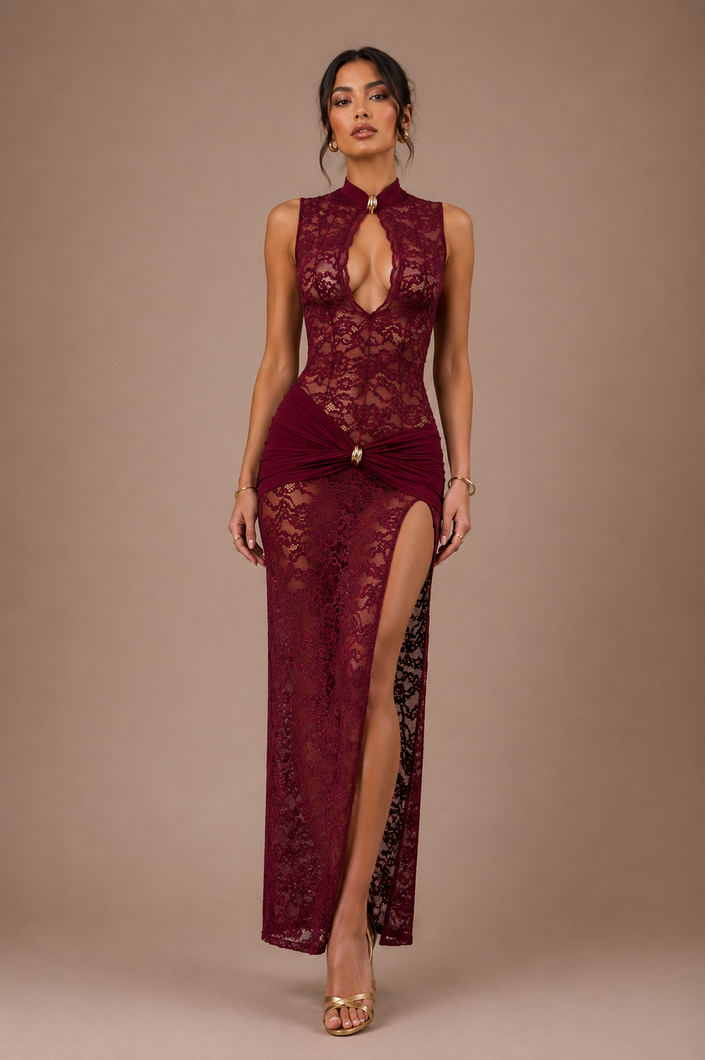 Robe Longue Dentelle Élégante Ajustée, Preencess