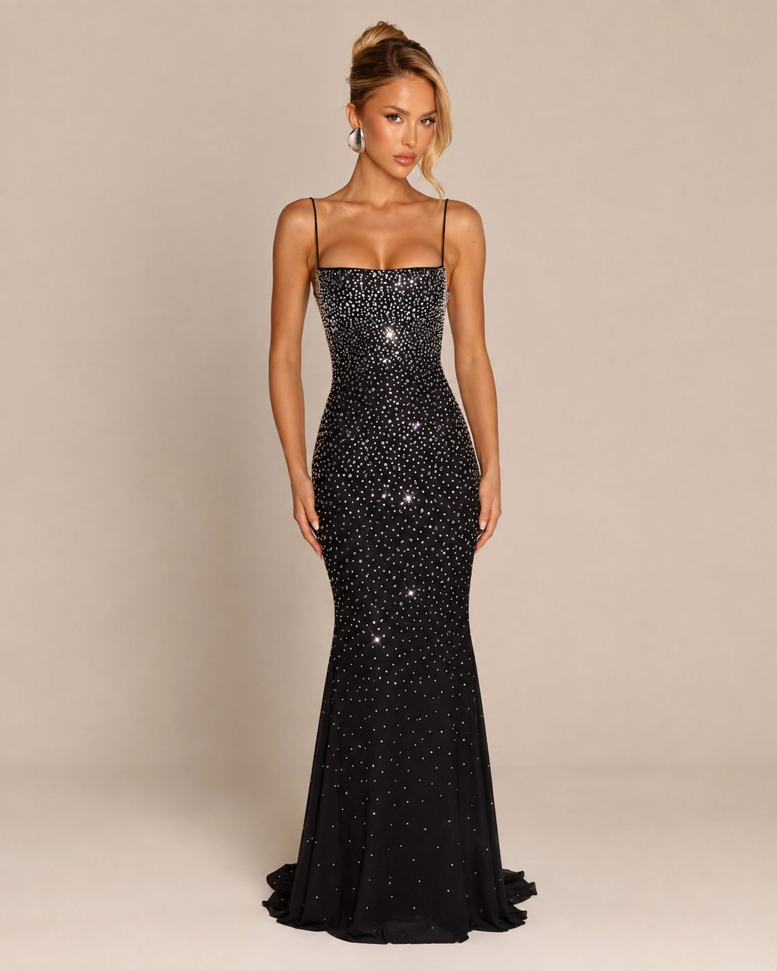 Robe Longue de Soirée Sirène Dos Nu Col Licou à Strass, Preencess