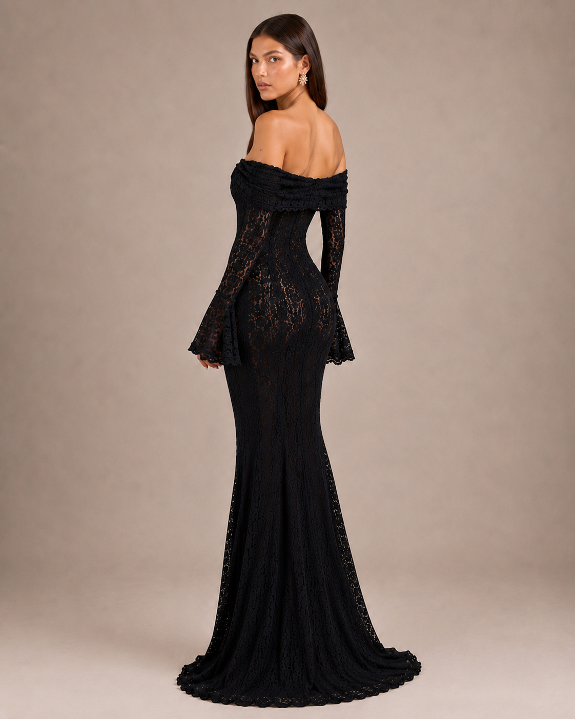 Robe Longue Une Épaule à Manches Évasées, Preencess