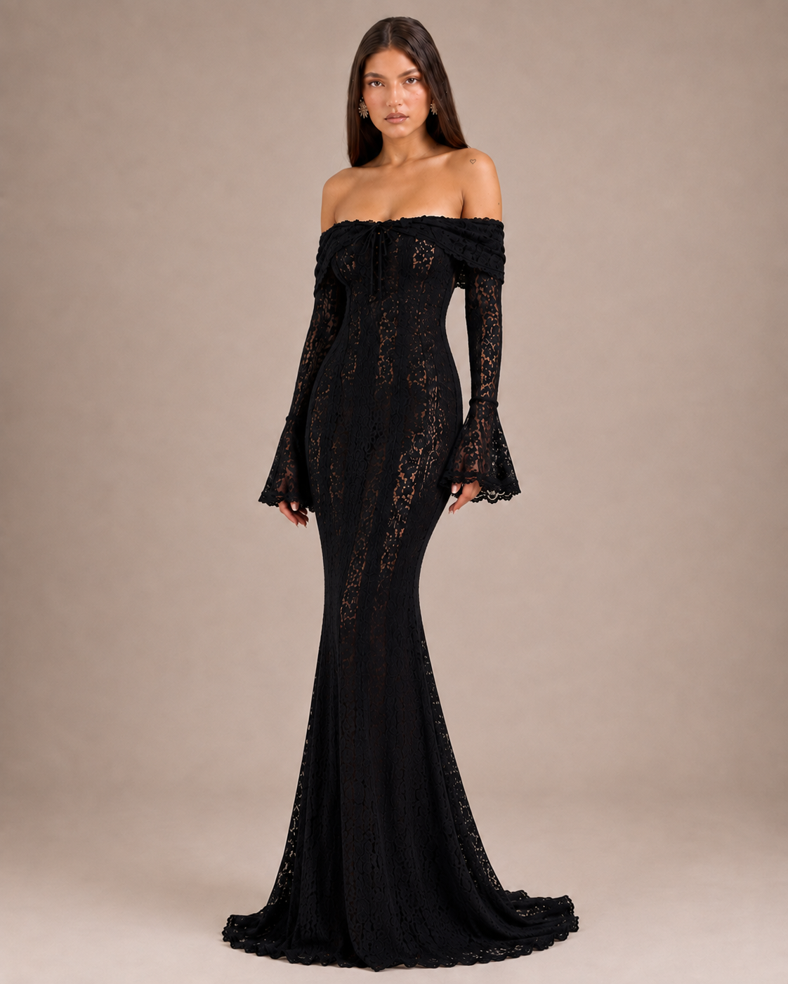 Robe Longue Une Épaule à Manches Évasées, Preencess
