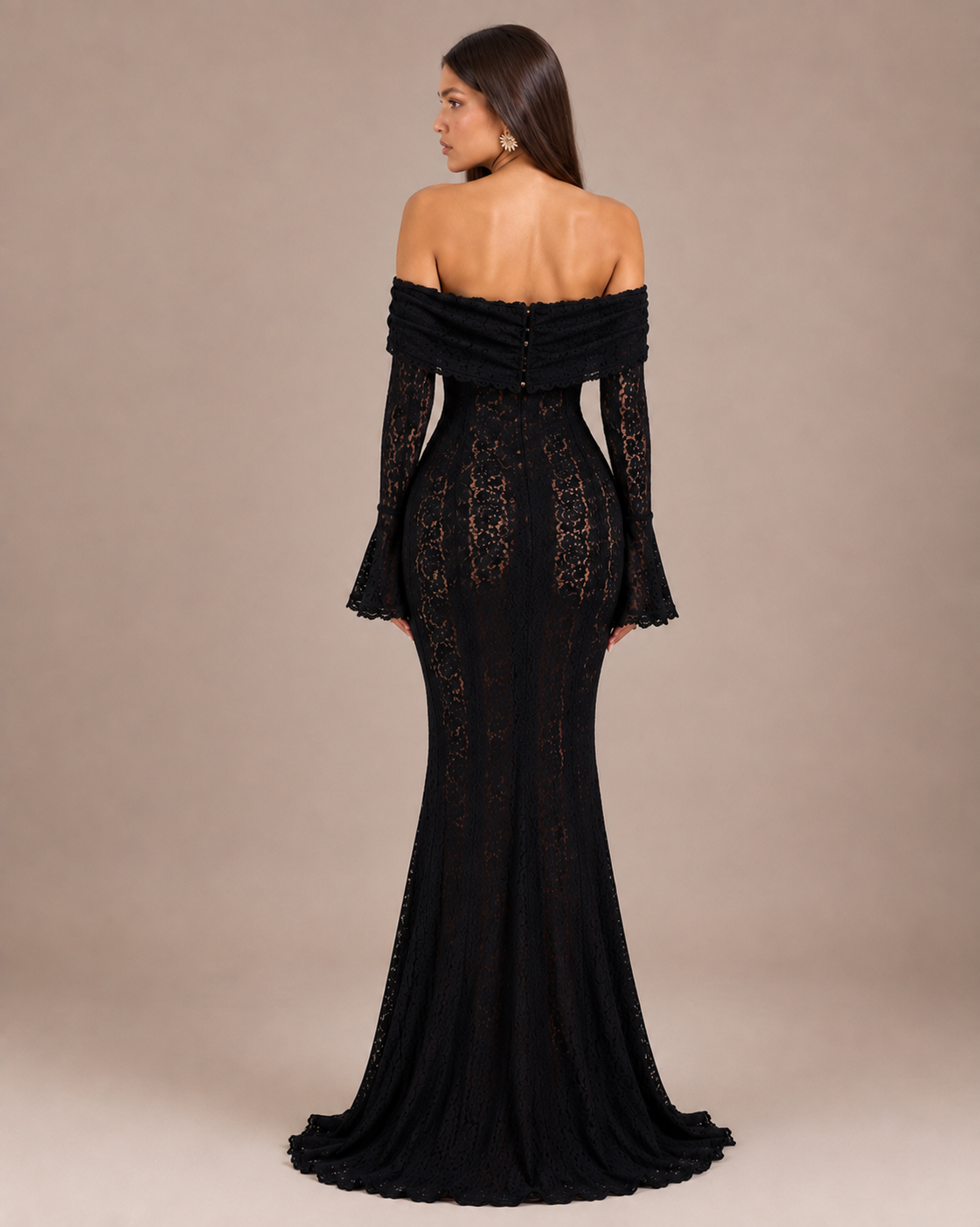 Robe Longue Une Épaule à Manches Évasées, Preencess