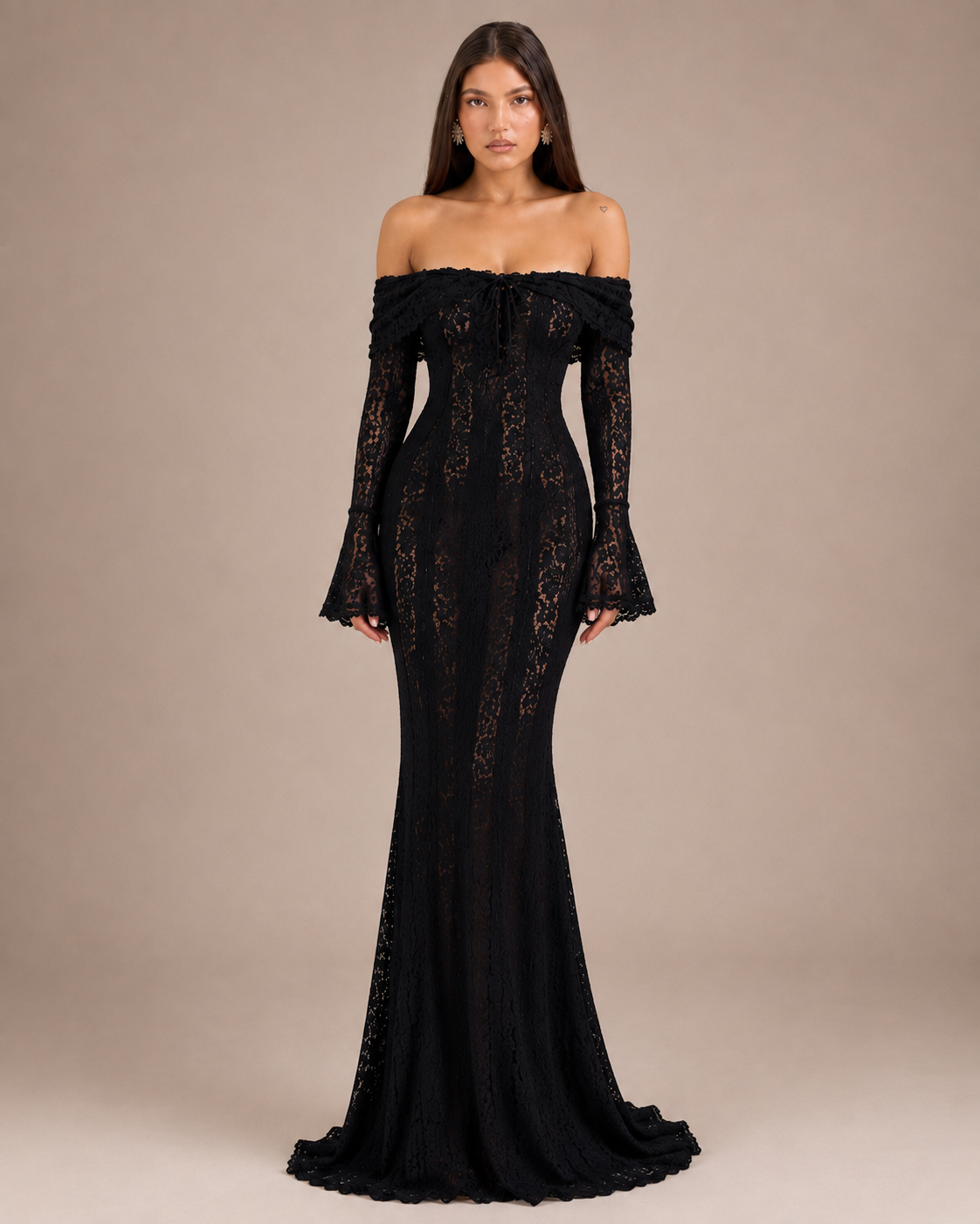 Robe Longue Une Épaule à Manches Évasées, Preencess