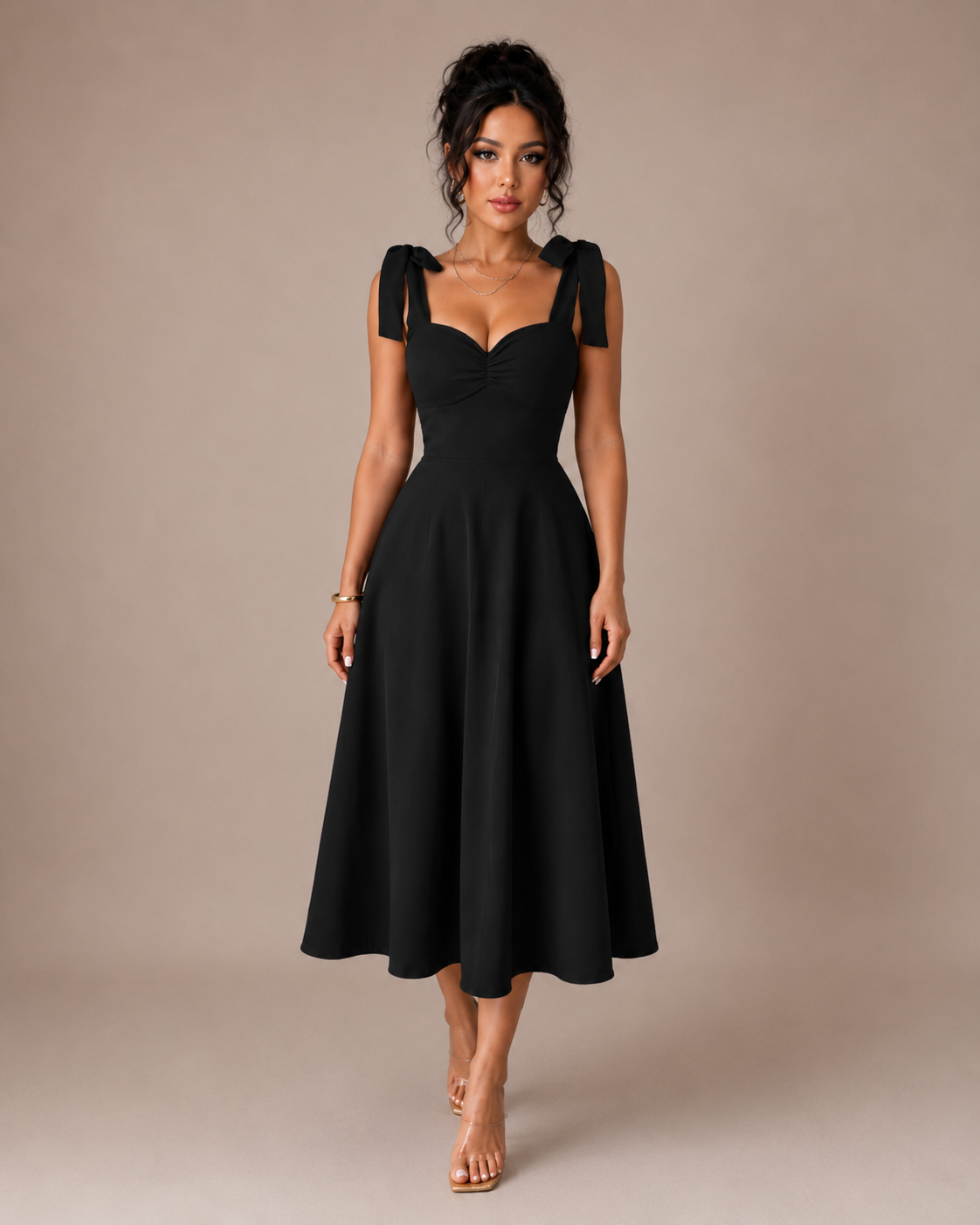 Robe Longue Col Carré à Manches Bouffantes, Preencess