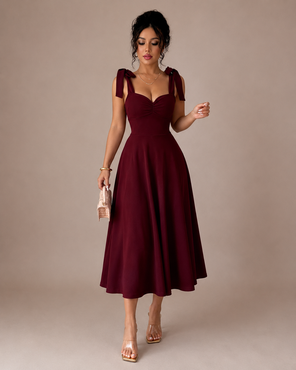 Robe Longue Col Carré à Manches Bouffantes, Preencess