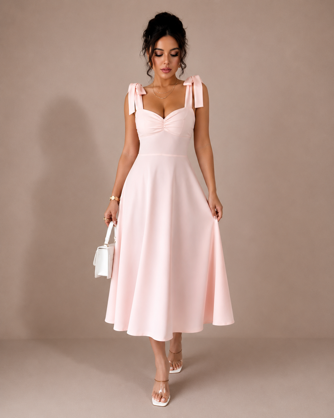 Robe Longue Col Carré à Manches Bouffantes, Preencess