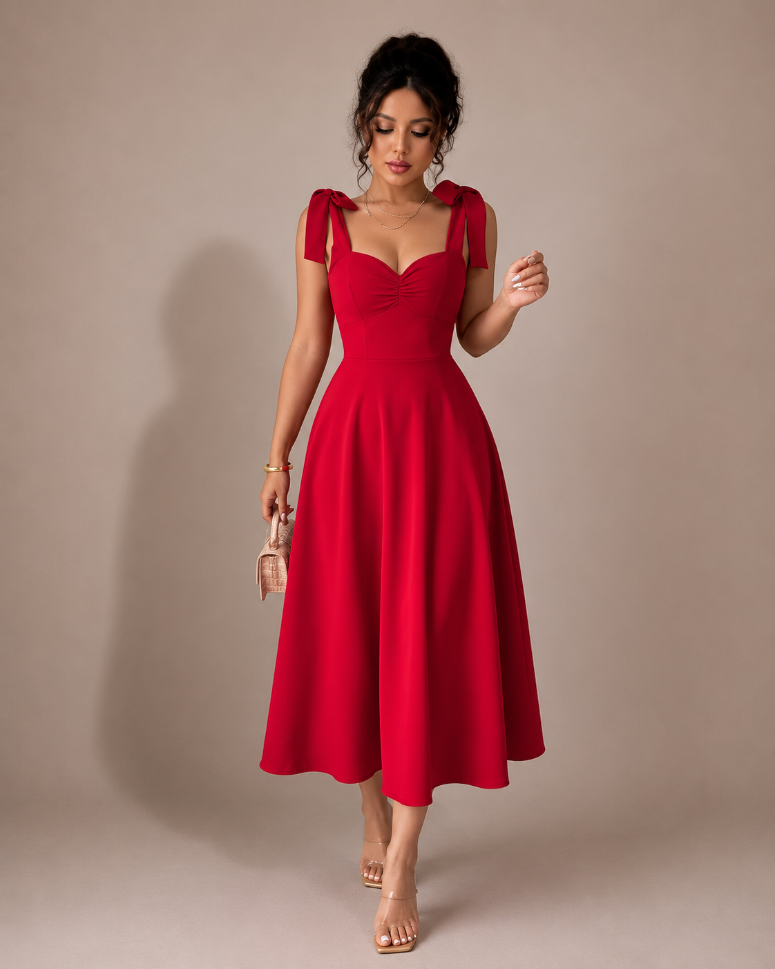 Robe Longue Col Carré à Manches Bouffantes, Preencess