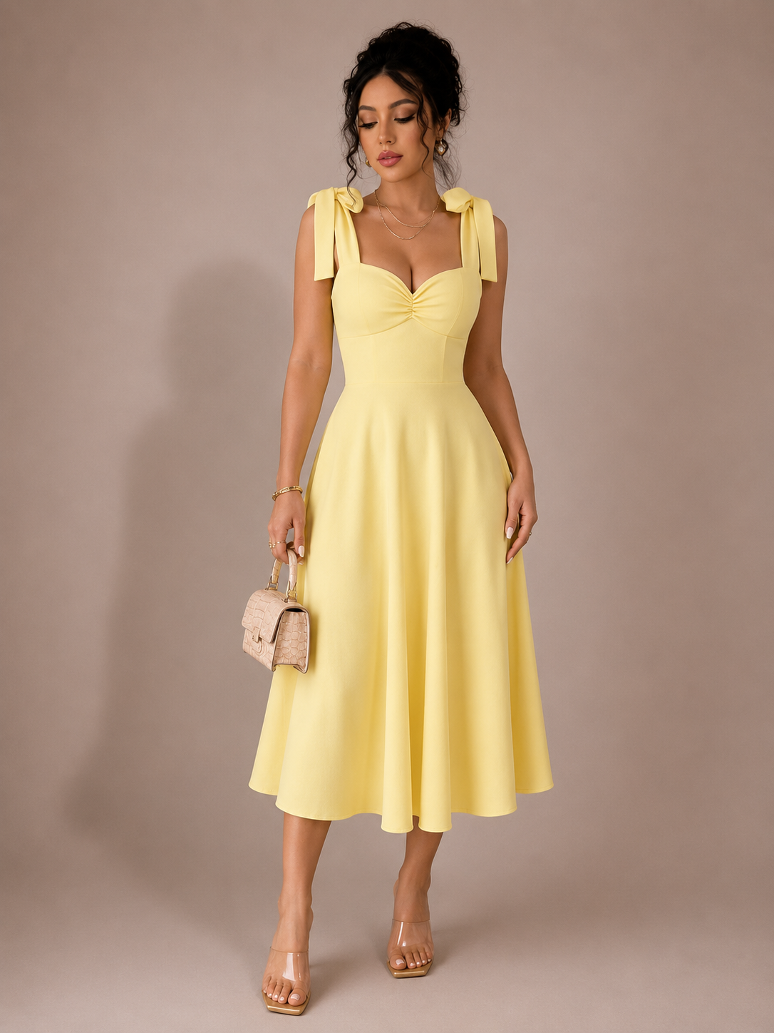 Robe Longue Col Carré à Manches Bouffantes, Preencess