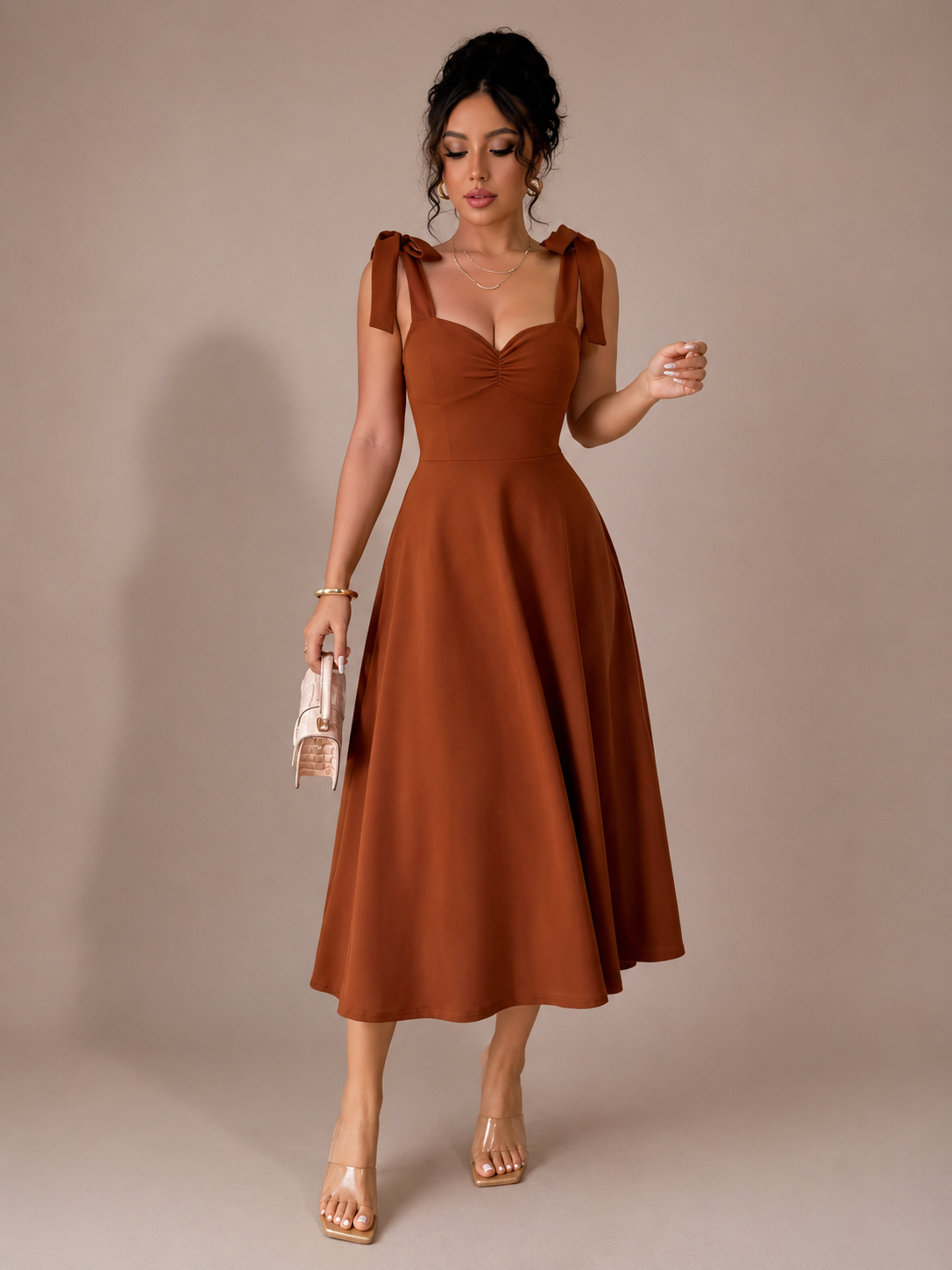 Robe Longue Col Carré à Manches Bouffantes, Preencess