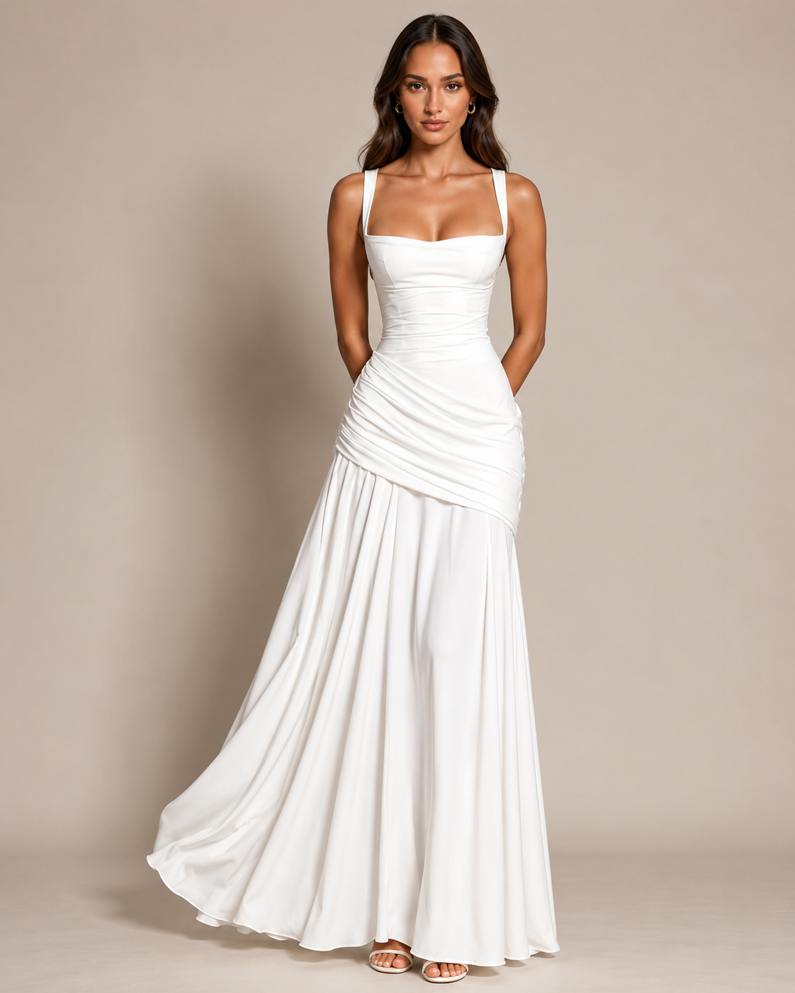 Robe Longue Évasée Sans Manches Taille Ajustée, Preencess