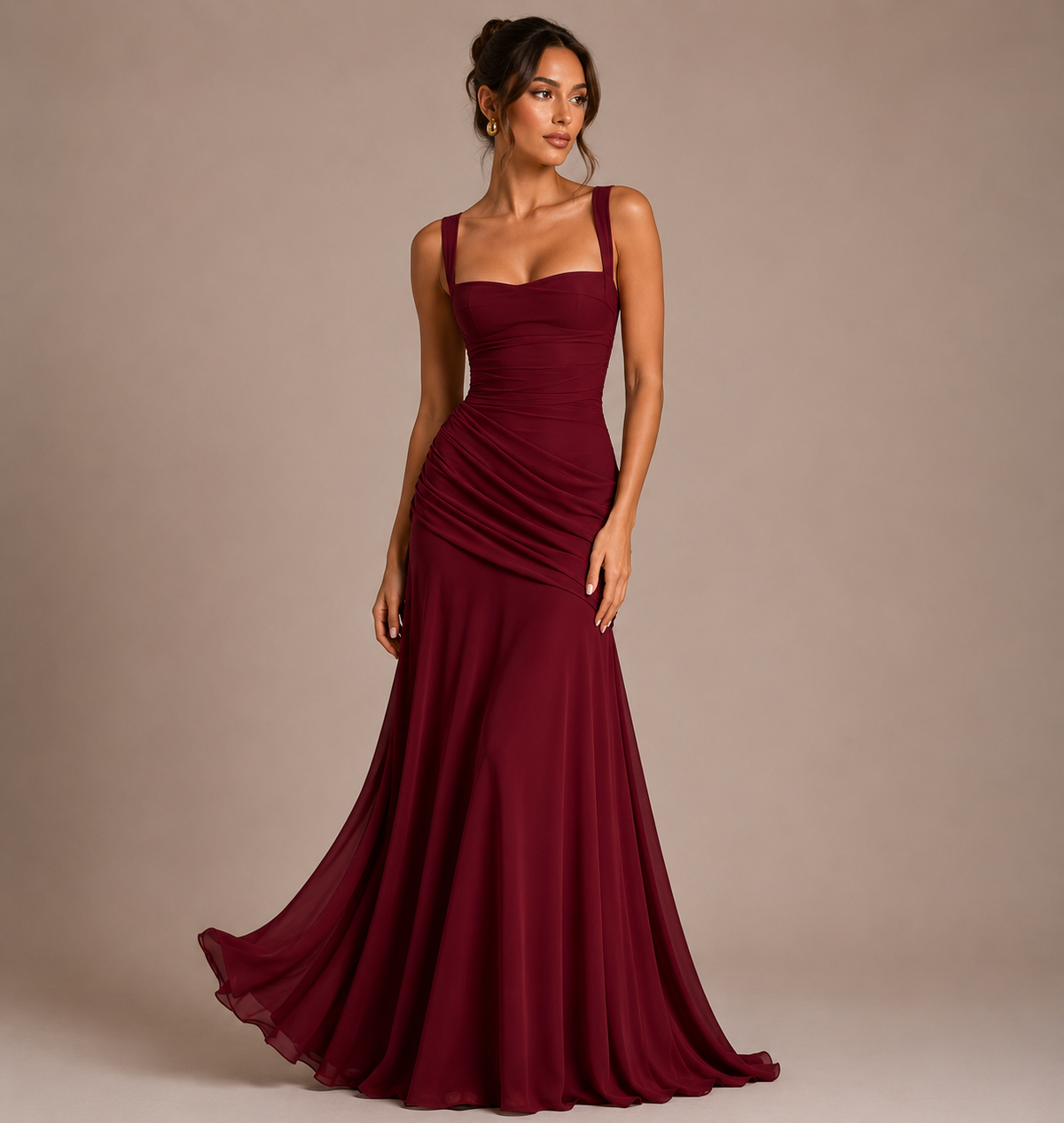 Robe Longue Évasée Sans Manches Taille Ajustée, Preencess