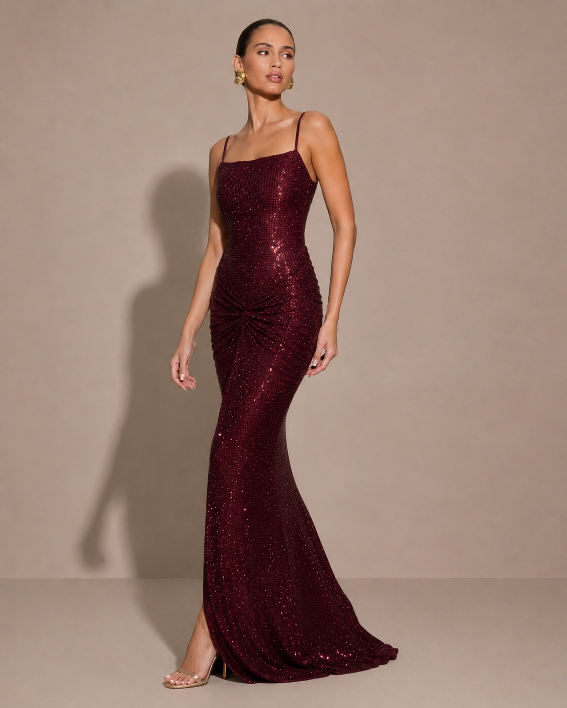 Robe Longue Dos Nu Drapée à Fines Bretelles, Preencess