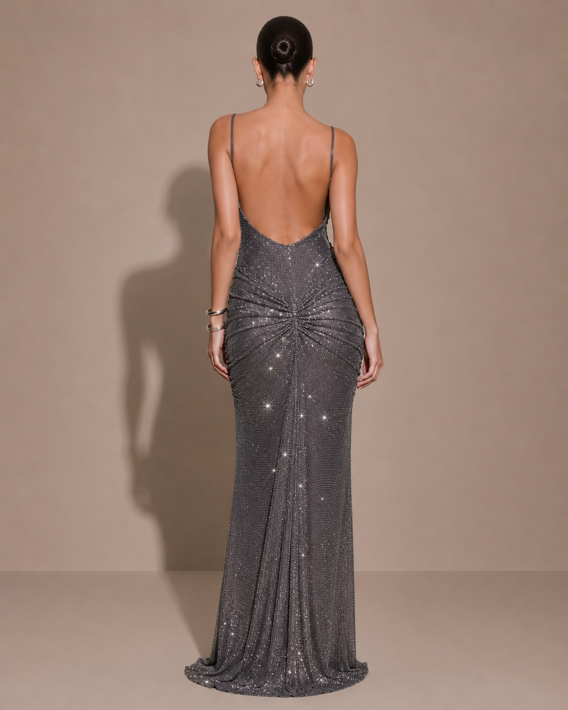 Robe Longue Dos Nu Drapée à Fines Bretelles, Preencess