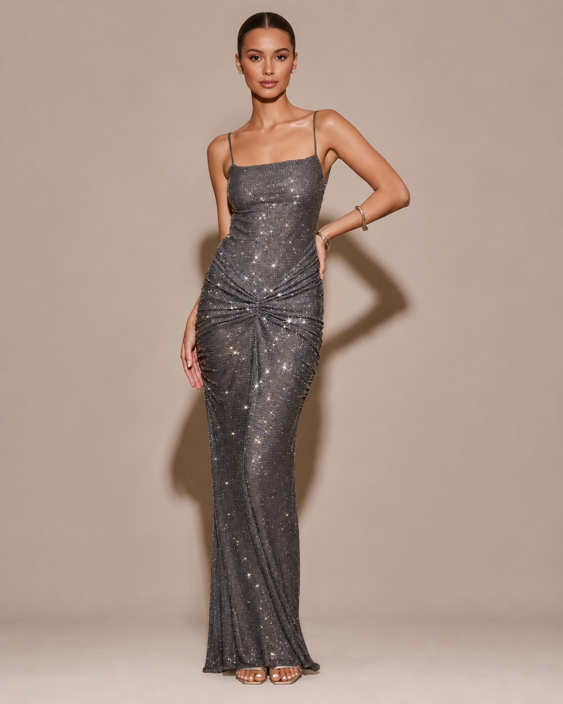 Robe Longue Dos Nu Drapée à Fines Bretelles, Preencess