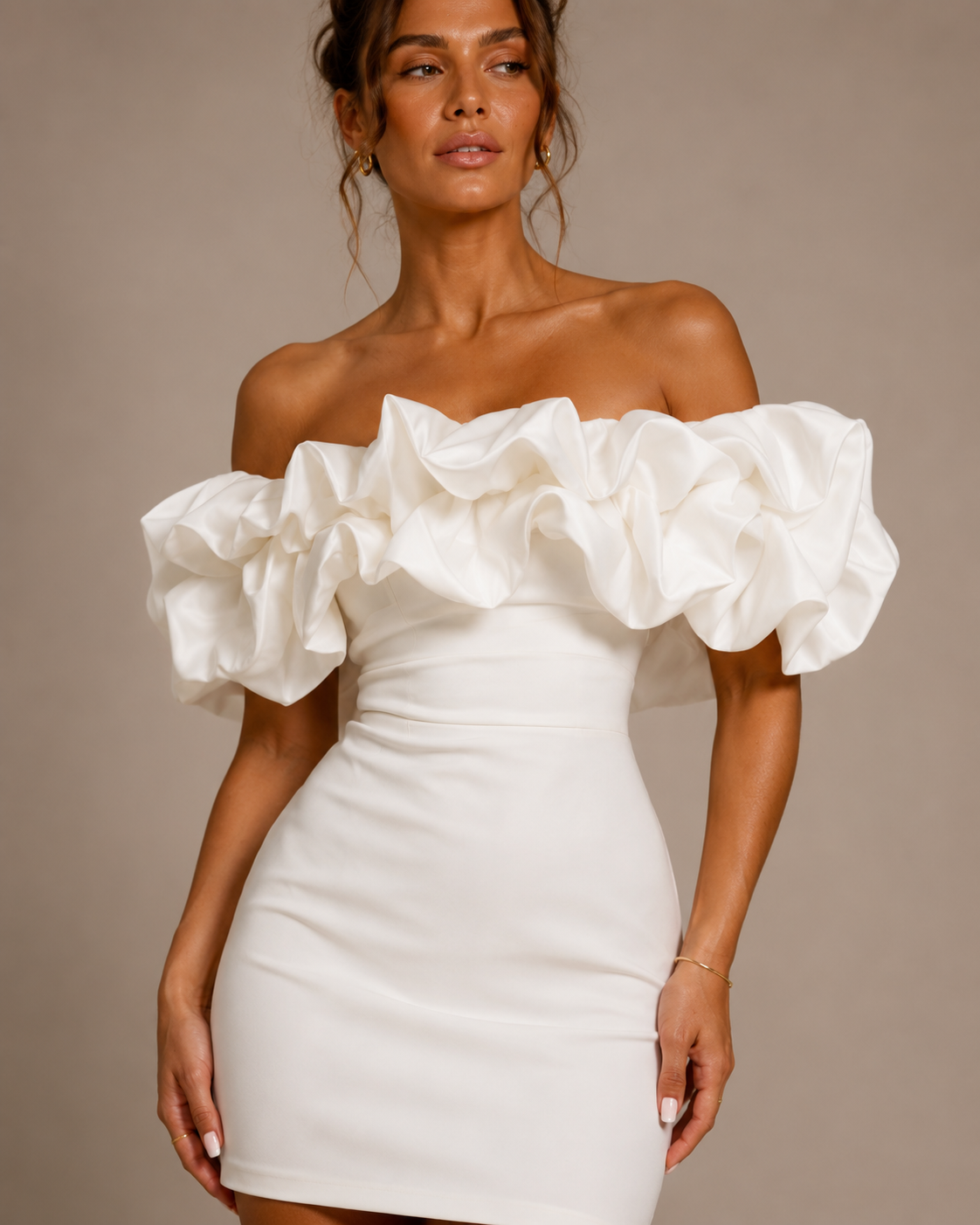 Robe Mini Unie Épaules Dénudées, Preencess