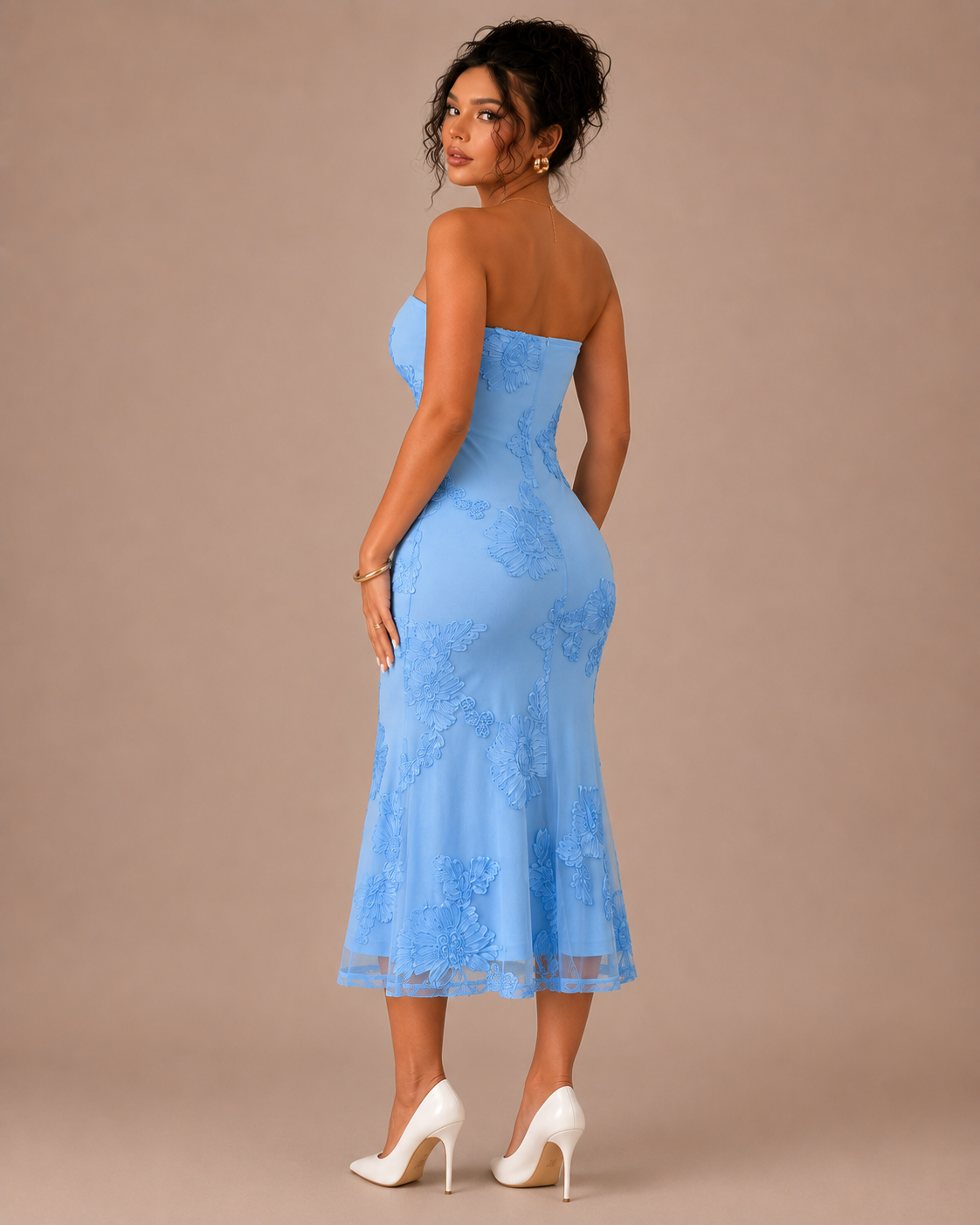 Robe Midi de Soirée Brodée Dos Nu, Preencess