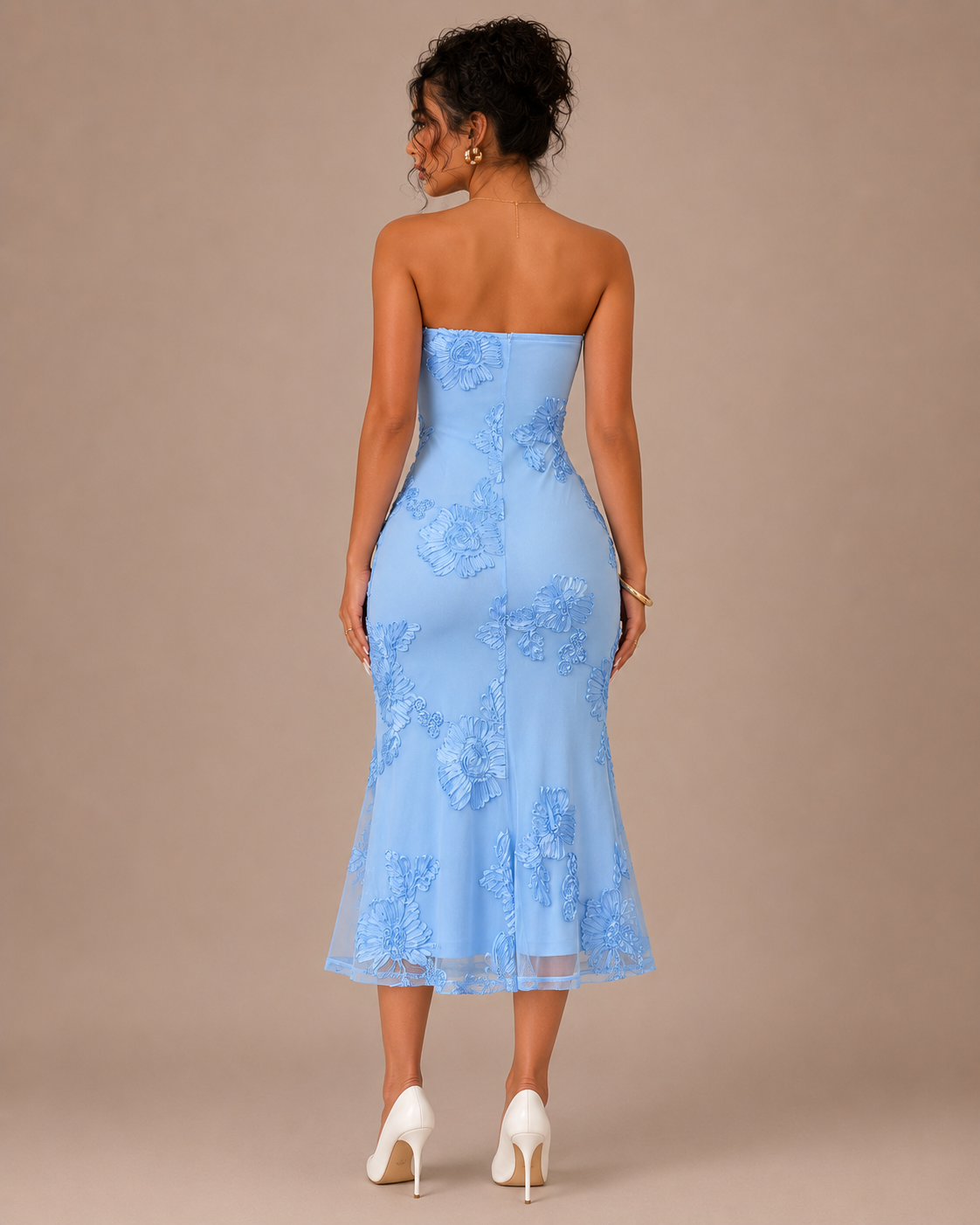 Robe Midi de Soirée Brodée Dos Nu, Preencess