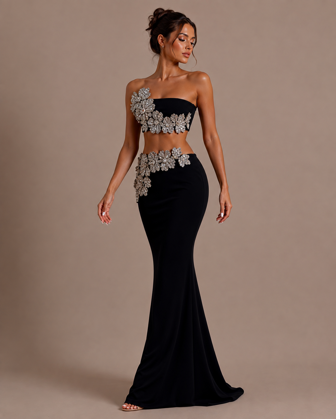 Ensemble bustier à strass et jupe longue moulante, Preencess