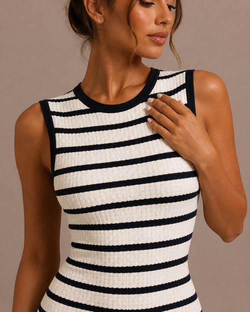 Robe Midi en Maille Rayée Sans Manches, Preencess