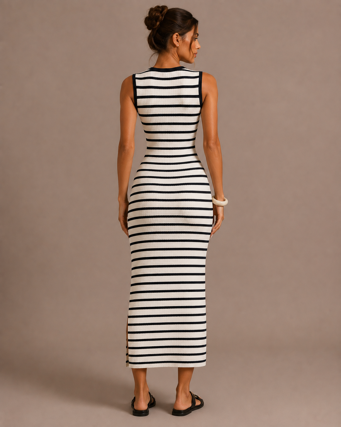Robe Midi en Maille Rayée Sans Manches, Preencess