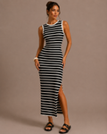 Robe Midi en Maille Rayée Sans Manches, Preencess