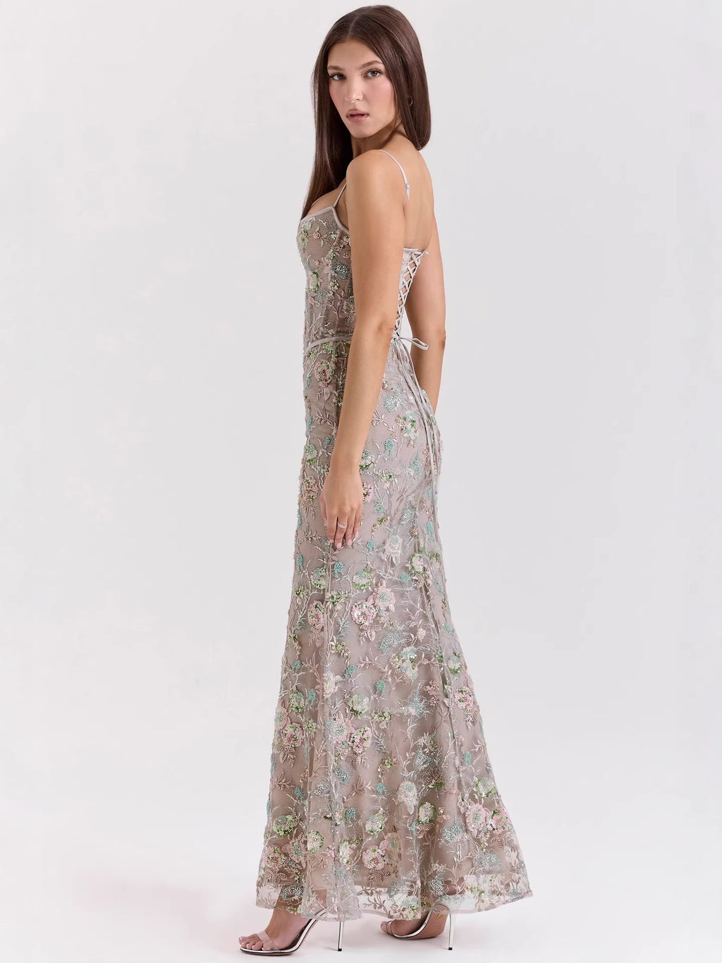 Robe Longue Bustier Dos Nu Fleurie, Preencess