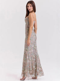 Robe Longue Bustier Dos Nu Fleurie, Preencess