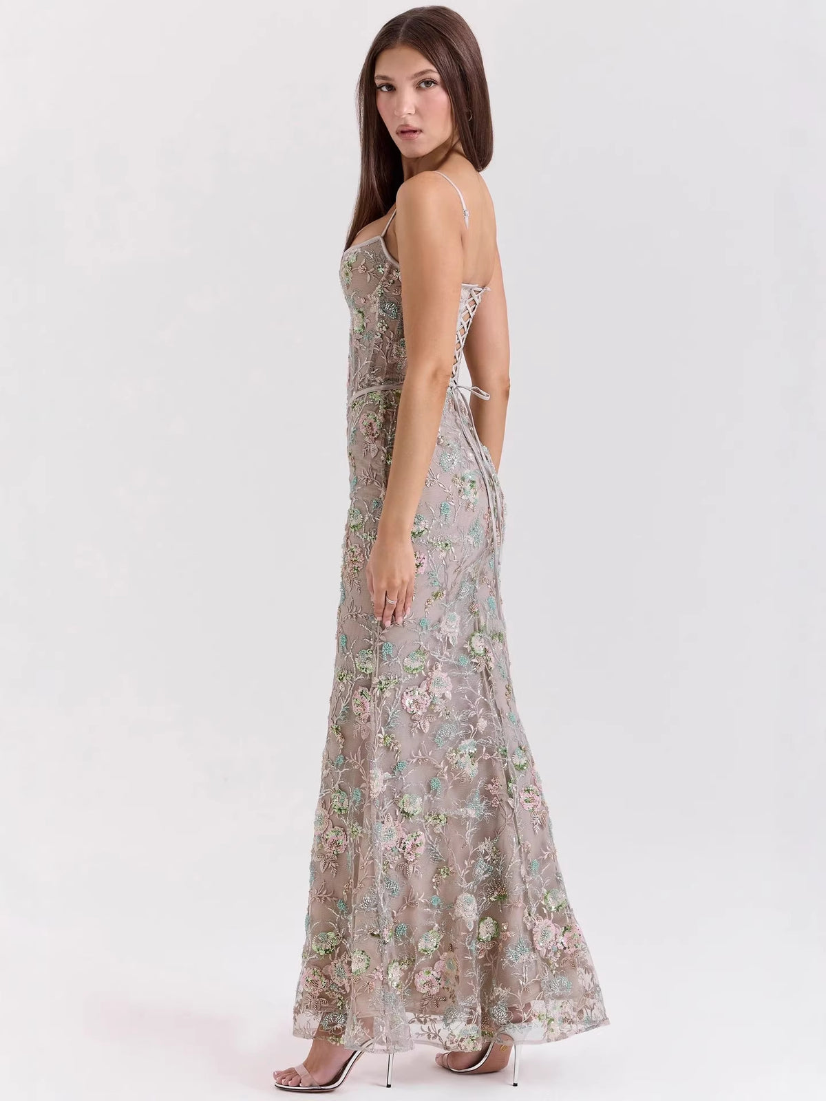 Robe Longue Bustier Dos Nu Fleurie, Preencess